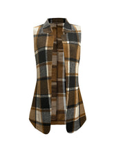 Plaid Open Front Collared Neck Vest OutfitFlow